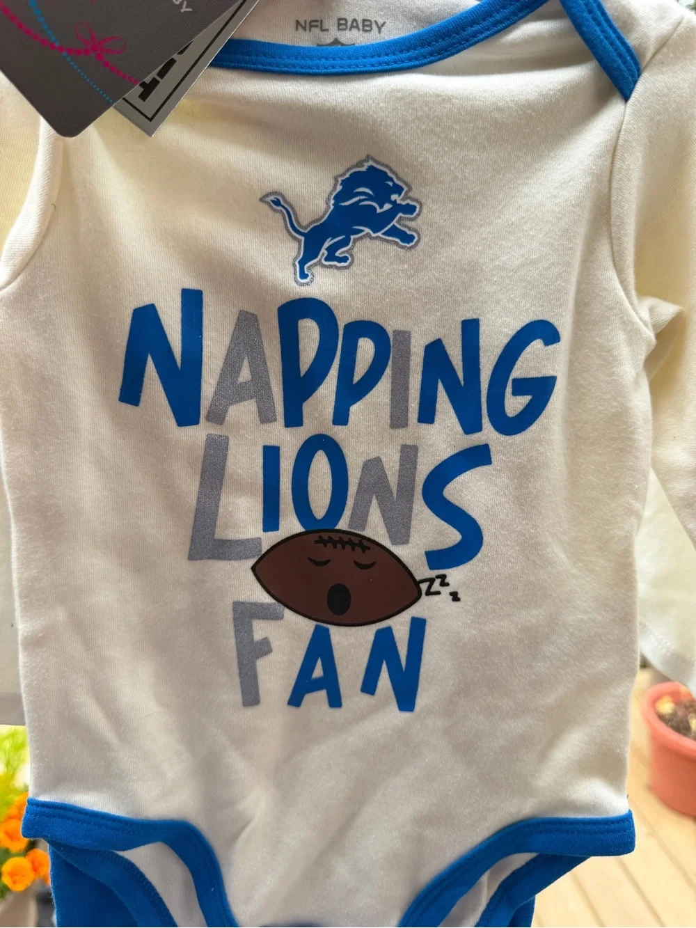 NFL Lions Baby Three-Piece One-Piece Set in Blue and Cream - NWT
